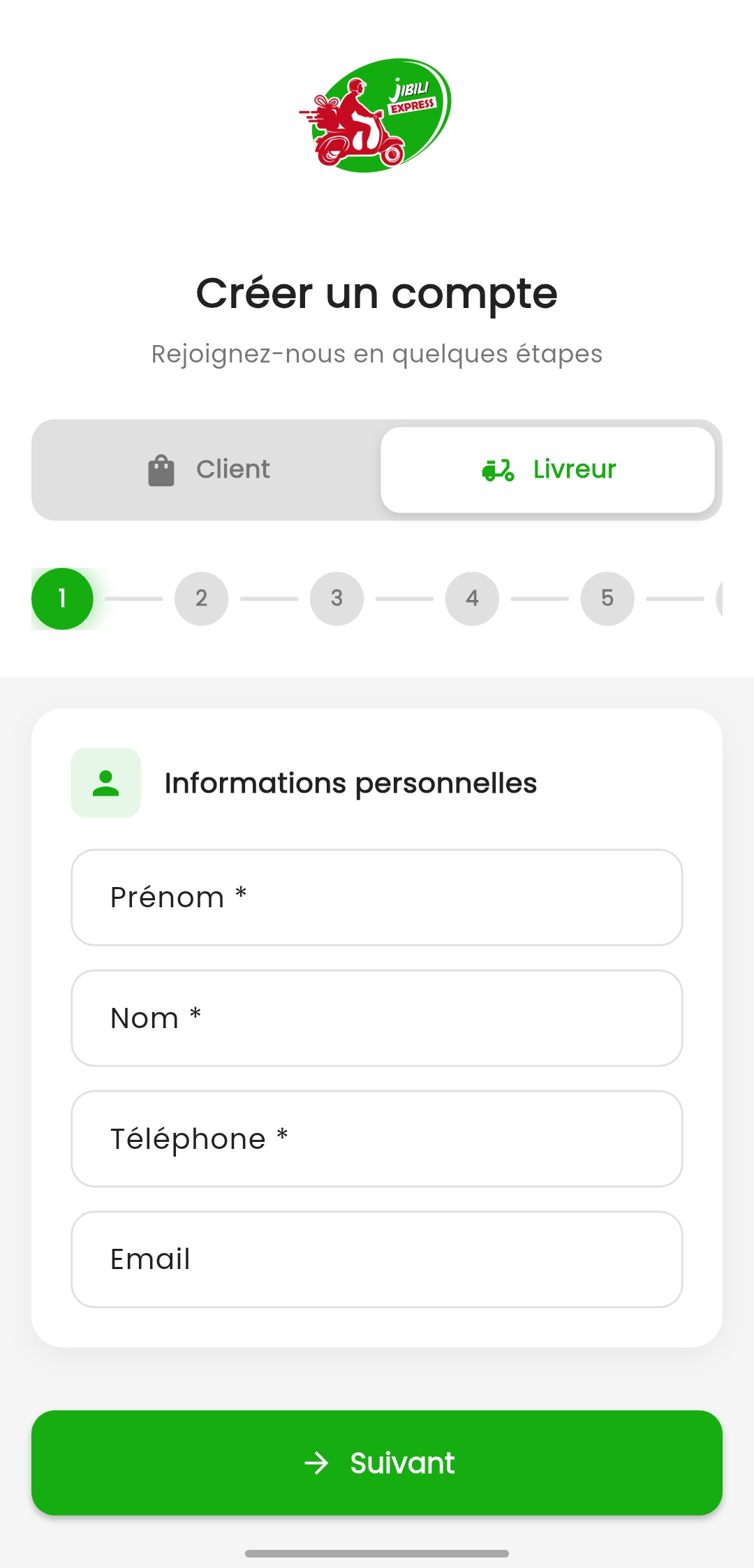 Inscription Jibili Livreur